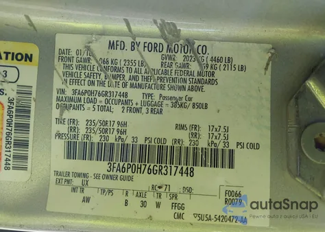 2016 Ford Fusion Se from USA, damaged, VIN 3FA6P0H76GR317448
